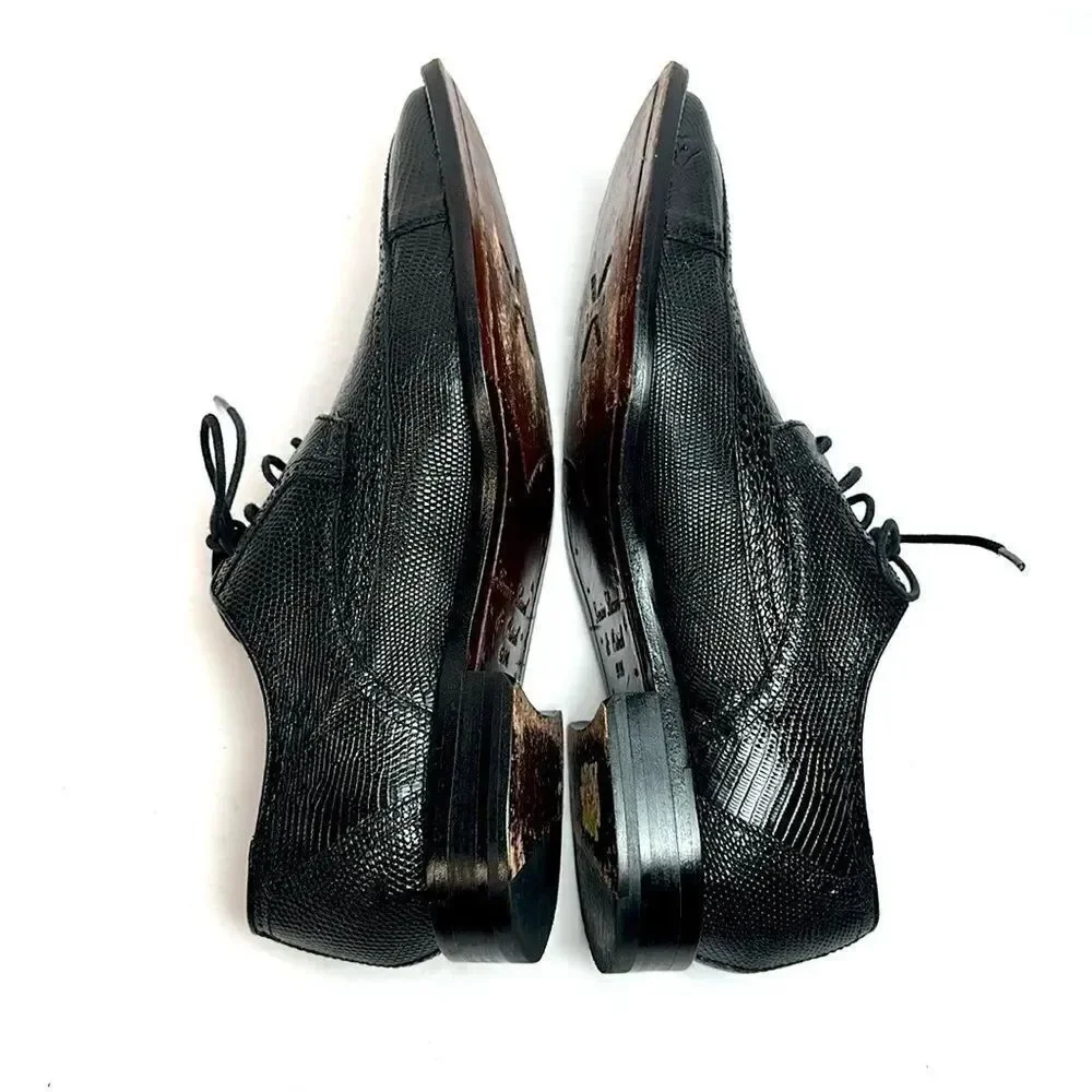 David X Genuine Lizard and Ostrich Men's Dress Shoes Black Size 9.5